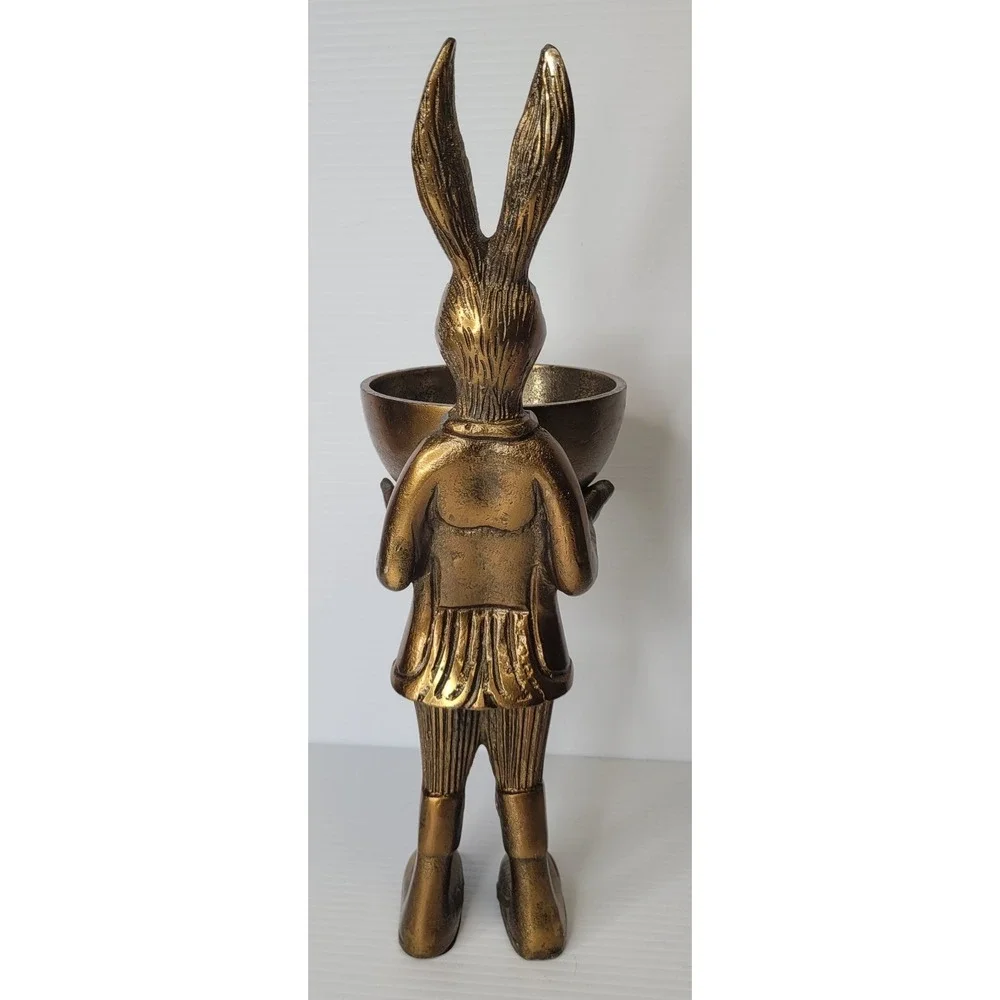 Eric & Eloise - Eric the Hare 14" Tall Brass Pedestal Dish Bowl Stand Figurine - Picture 5 of 10